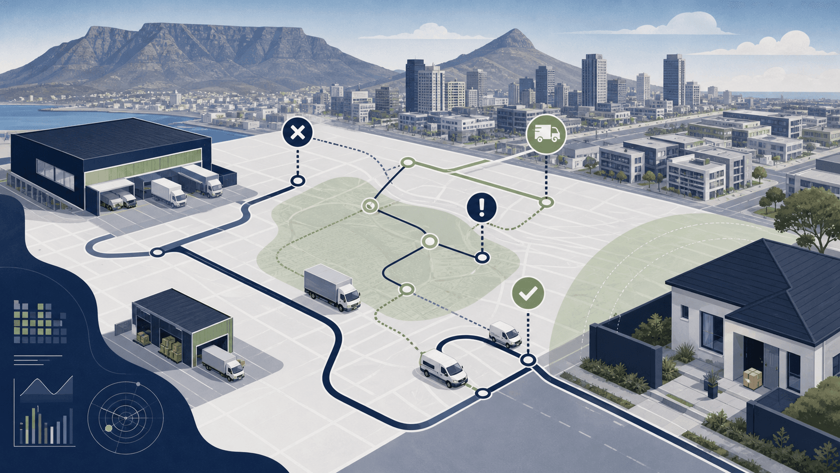 South African urban delivery network connecting routes, depots and proof of delivery