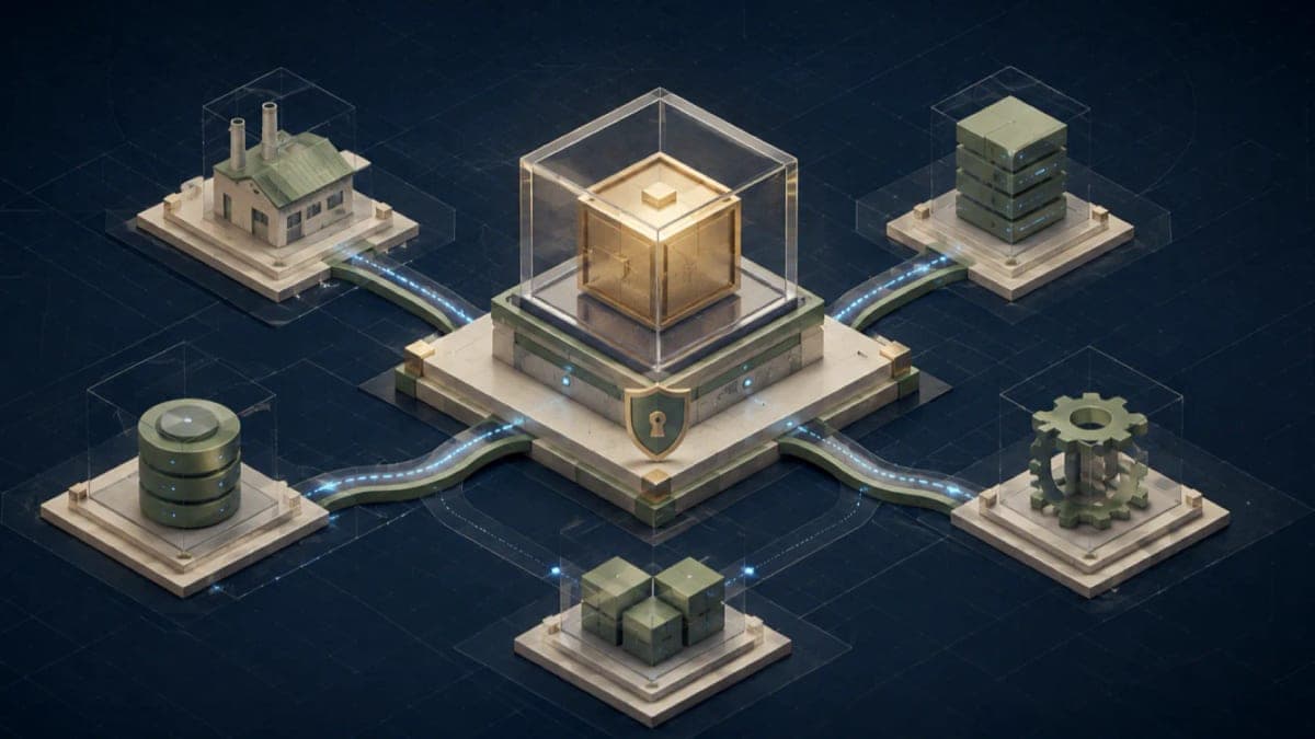Algoza editorial graphic titled “Master Data Ownership: The Missing Role in Many Transformations”, with a structured data governance diagram on a deep navy field with sage accents.