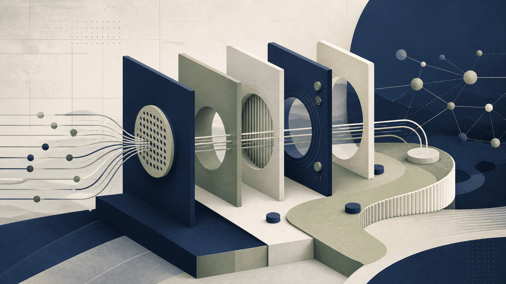 Layered AI decision gates connected to risk controls and accountable review points