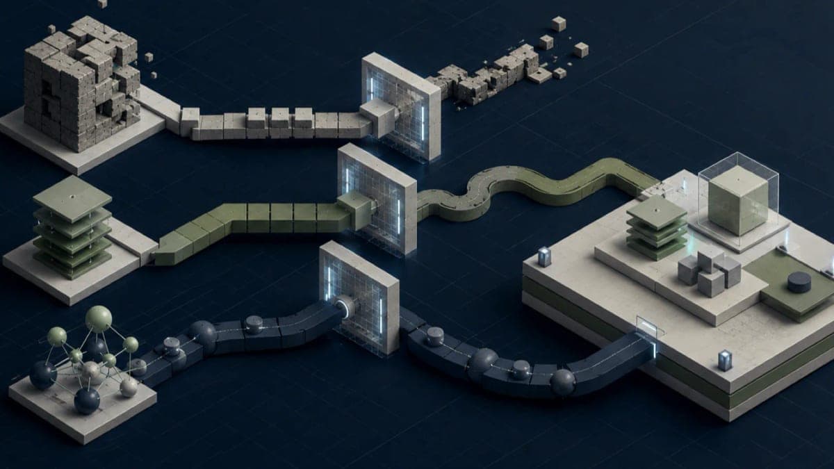 Algoza editorial graphic titled “Build, Buy or Integrate? Four Tests for a Better Decision”, with a structured technology strategy diagram on a deep navy field with sage accents.