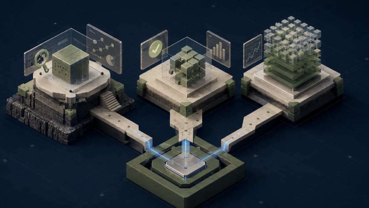 Algoza editorial graphic titled ‘A 90-Day Digital Transformation Plan That Produces Evidence’, showing a structured digital transformation roadmap on a deep navy field with sage accents.