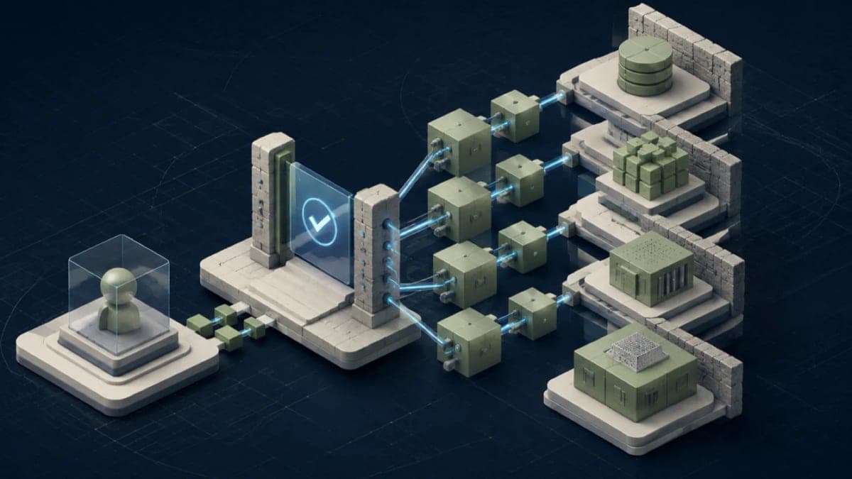 Algoza editorial graphic titled “MCP in the Enterprise: Treat Tool Access as Production Access”, with a structured enterprise integration diagram on a deep navy field with sage accents.